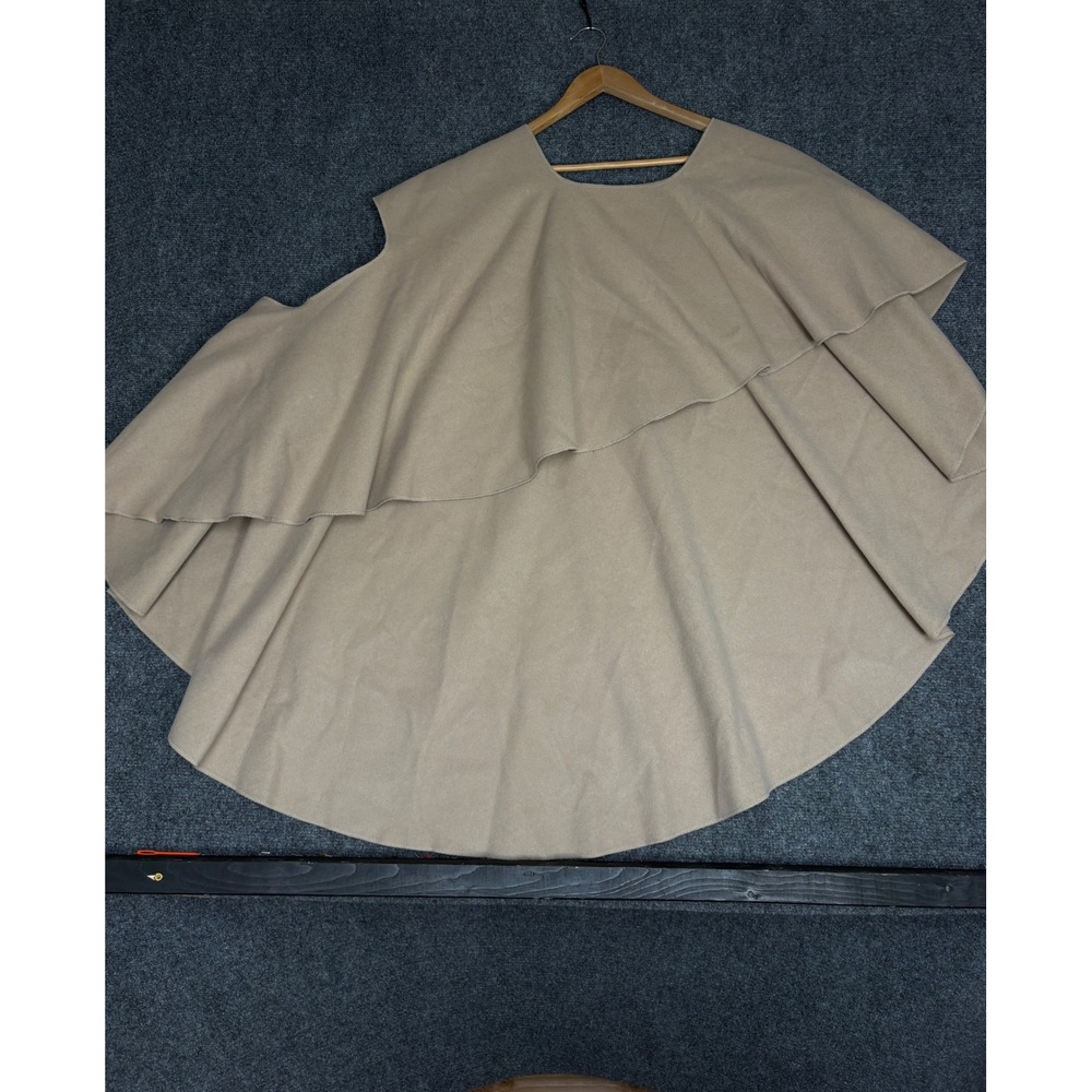 Made in Italy Wool Blend Poncho Women OS Beige Ruffle Layered Wrap Cape